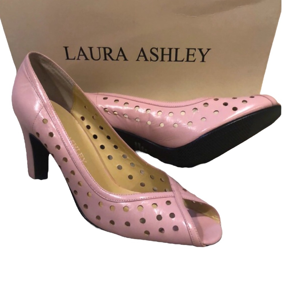 LAURA ASHLEY SHERYL PEEP TOE LEATHER PUMPS PINK SIZE 8.5